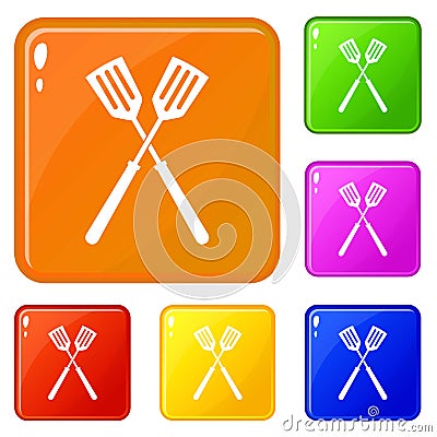 Two metal spatulas icons set vector color Vector Illustration