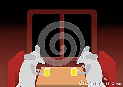 Two mice are drinking the beer Vector Illustration