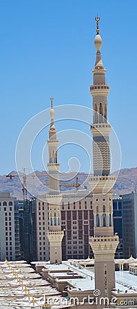 Two Minarets in Nabawi Mosque Stock Photo