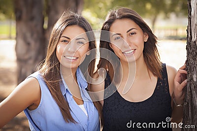 Two Mixed Race Twin Sisters Portrait Stock Photo