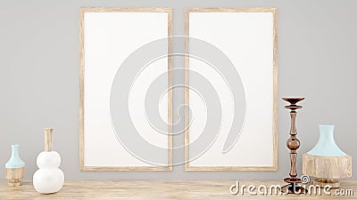 Two mock up poster frame, scandinavian style, 3D render, 3D rendering Stock Photo