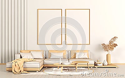 Two mock up poster frames with simple sofa and decorations Cartoon Illustration