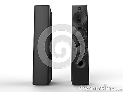 Two modern black speakers - front and back view Stock Photo