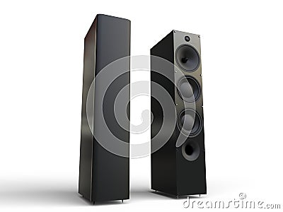 Two modern black speakers Stock Photo