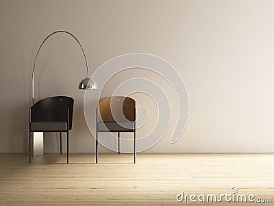 Two modern chair to face a blank wall Stock Photo