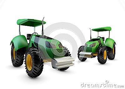 Two Modern green farm tractors Stock Photo