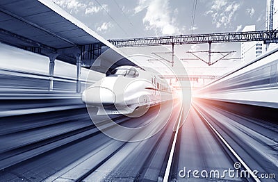 Two modern high speed train Stock Photo