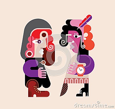 Two modern stylish women Vector Illustration