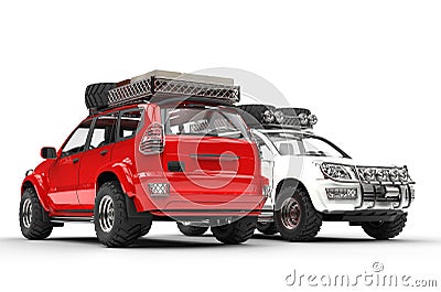 Two Modern SUVs - red and white Stock Photo