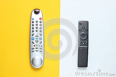 Two modern tv remote . Stock Photo