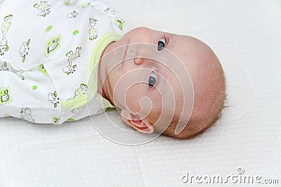 Two months old newborn male baby enjoying Stock Photo