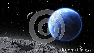 Two moons orbiting an Earth-like planet Cartoon Illustration