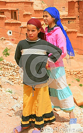 Two Moroccan girls in village Editorial Stock Photo