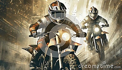 Two motorcycle riders in a motocross race. Stock Photo