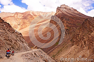 Two Motorcyclists on a Mountain Road Stock Photo