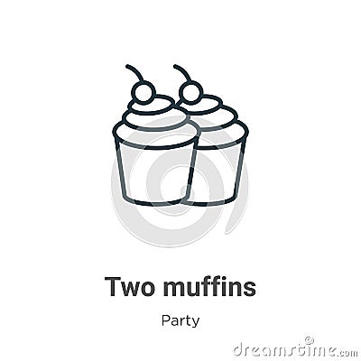 Two muffins outline vector icon. Thin line black two muffins icon, flat vector simple element illustration from editable party Vector Illustration