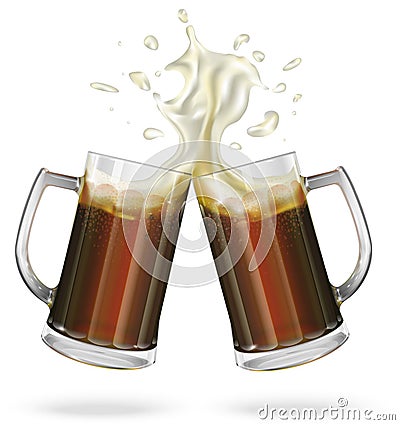 Two mugs with ale, dark beer. Mug with beer. Vector Vector Illustration