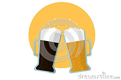 Two mugs of beer: light and dark. Flat vector. Vector Illustration