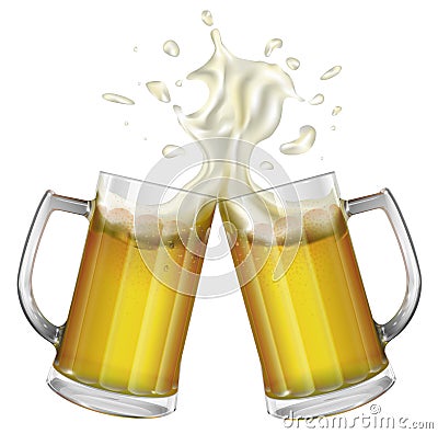 Two mugs with a light beer. Mug with beer. Vector Vector Illustration