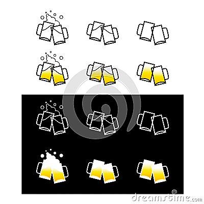 Two mugs with a light beer - image, icon, symbol. Illustration for website, greeting card. Isolated. Vector Illustration