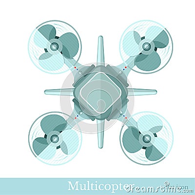 Two multicopter or quadcopter top view in flat style isolated Vector Illustration