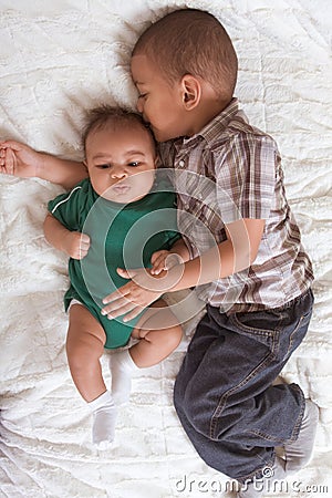 Two multiethnic boys brothers Stock Photo