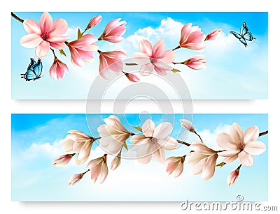 Two Nature banners with blossom branch Vector Illustration