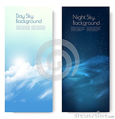 Two nature contrasting sky banners - Day and Night. Vector Illustration