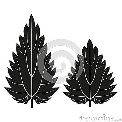 Two nettle leaves silhouette with contours Vector Illustration