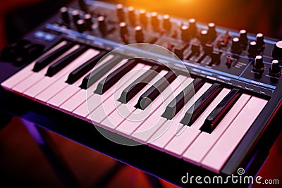 Two octaves electronic musical keyboard synthesizer close-up Stock Photo