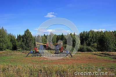 Two oil pumps to pump oil from wells Stock Photo