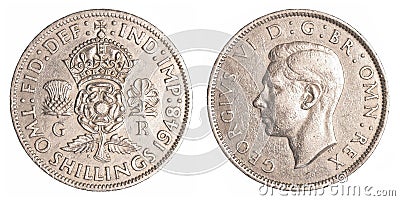 Two old british shillings coin Stock Photo