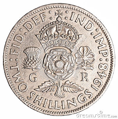 Two old british shillings coin Stock Photo