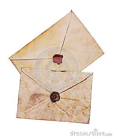 Two old envelopes with red and brown seal wax Stock Photo