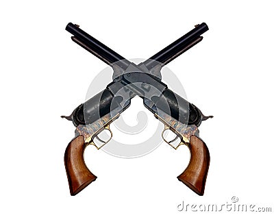 Two old metal colt revolver Stock Photo