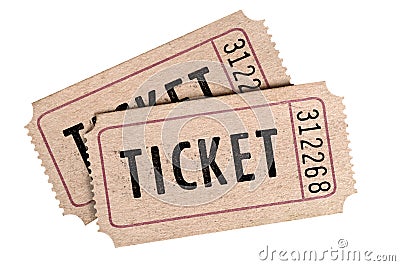 Two old movie tickets isolated on a white background. Stock Photo
