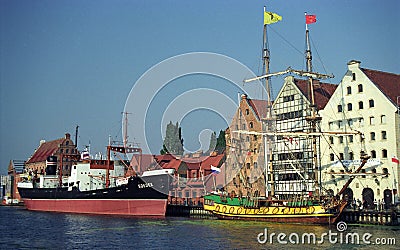 Two old museum ships in Gdansk mooring right side Editorial Stock Photo