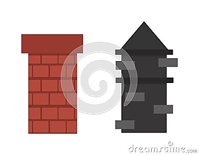 Two old red brown brick chimney roof architecture top smoke vector. Vector Illustration