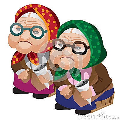 Two old women in glasses sitting with seeds Vector Illustration