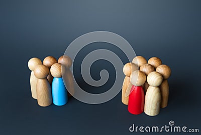 Two opposition groups of people. Rival leaders attract people to their side. Democratic elections campaign. Poll. Divided opinions Stock Photo