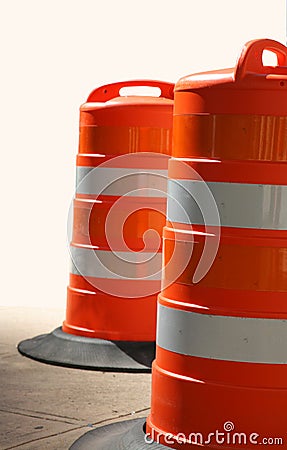 Two Orange Traffic Barrels Stock Photo