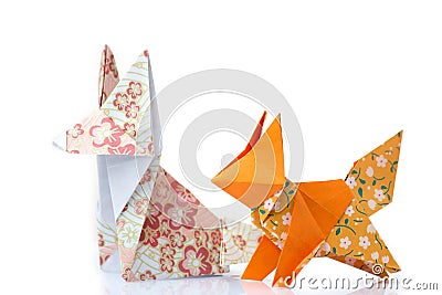 Two origami foxes Stock Photo