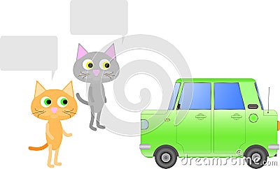 Two other cat discuss the car. Vector Illustration