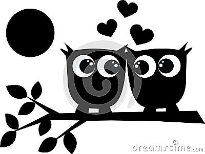 Two owls in love Vector Illustration