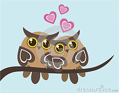 Two Owls In Love Vector Illustration