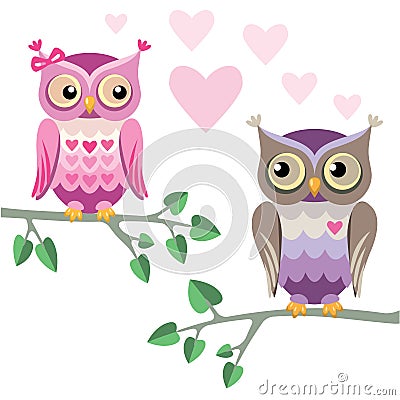Two owls in love Vector Illustration