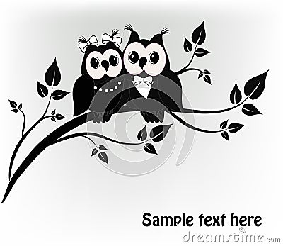 Two owls tree Vector Illustration