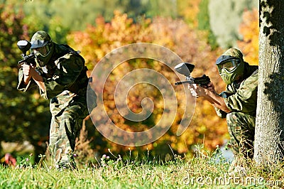 Two paintball players Stock Photo