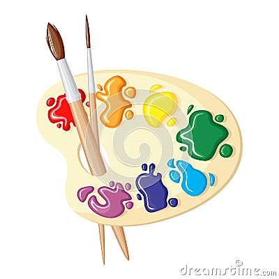 Two paintbrushes and palette of paints Vector Illustration