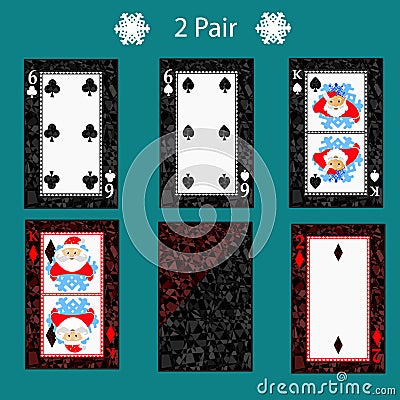 Two pair playing card poker combination. illustration eps 10. On a green background. To use for design, registration, the w Cartoon Illustration